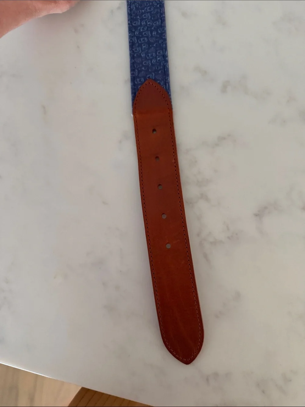 Peter Millar Blue Cocktail Patterned Canvas Belt with Brown Leather Accents